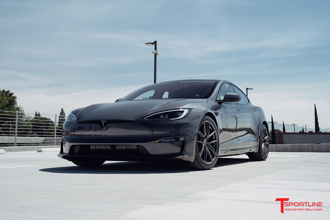 Midnight Silver Metallic Tesla Model S Plaid with Rolls Royce Red Interior