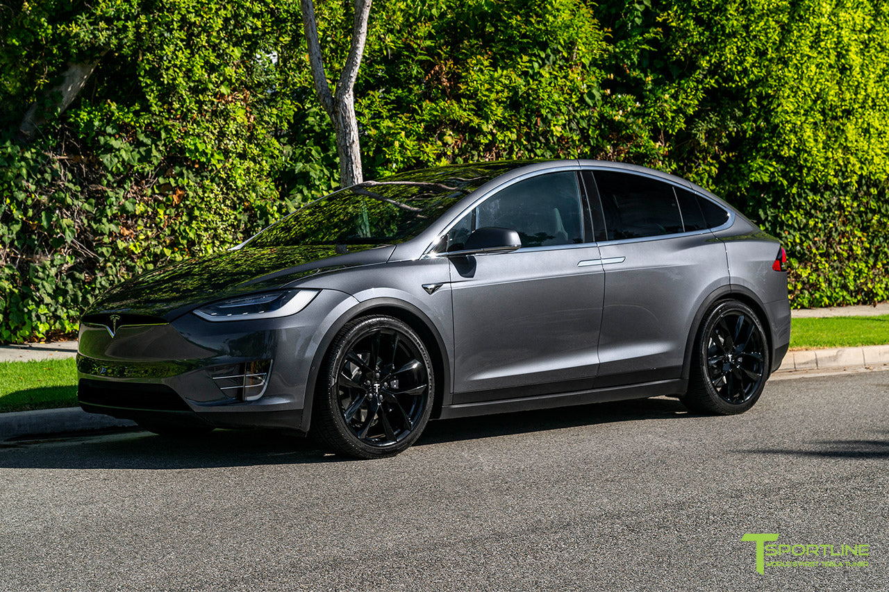 Midnight Silver Metallic Tesla Model X with Gloss Black 22 inch TSS Flow Forged Wheels by T Sportline