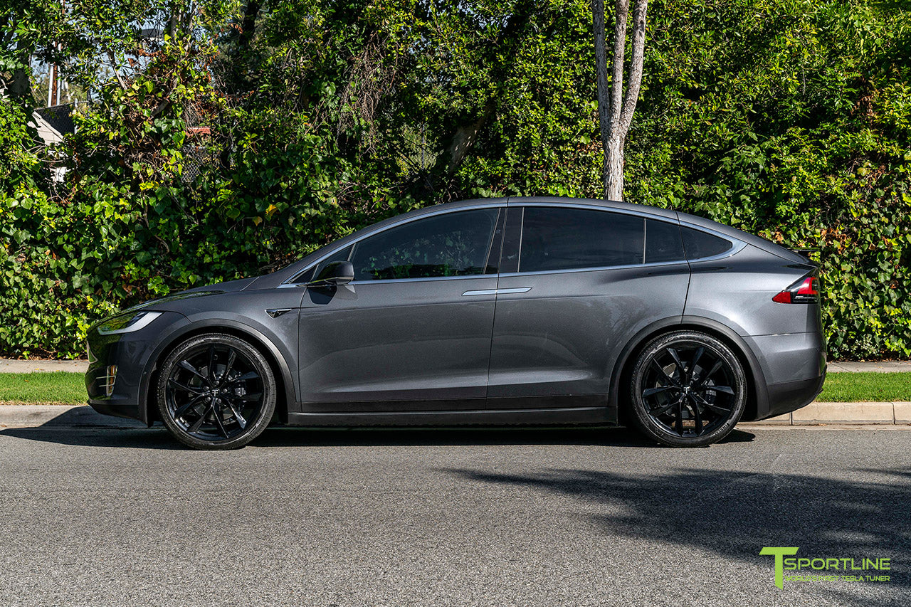 Midnight Silver Metallic Tesla Model X with Gloss Black 22 inch TSS Flow Forged Wheels by T Sportline