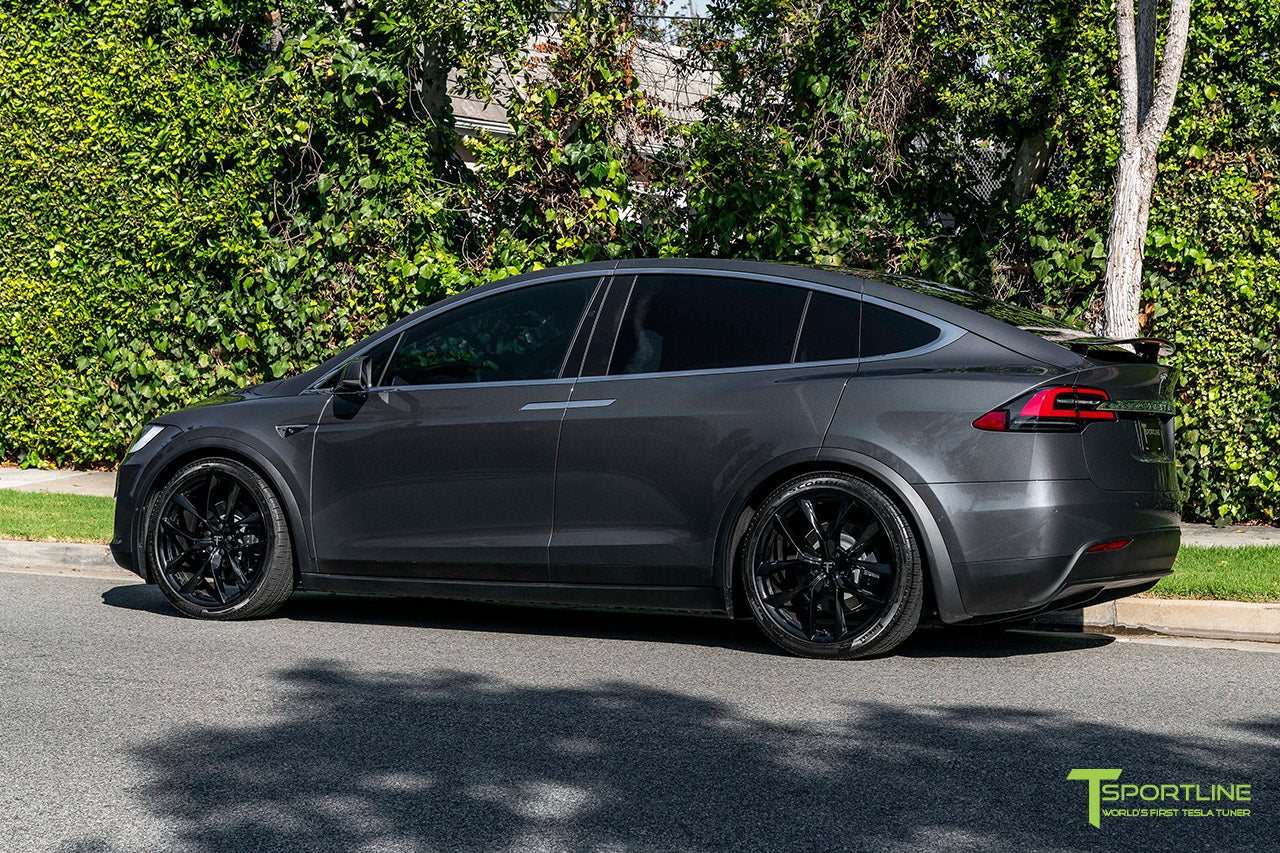 Midnight Silver Metallic Tesla Model X with Gloss Black 22 inch TSS Flow Forged Wheels by T Sportline