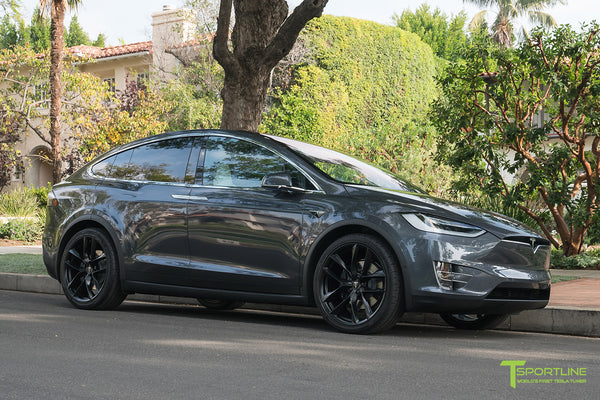 Midnight Silver Metallic Tesla Model 3 with Matte Black 20 TSS Flow F - T  Sportline - Tesla Model S, 3, X & Y Accessories