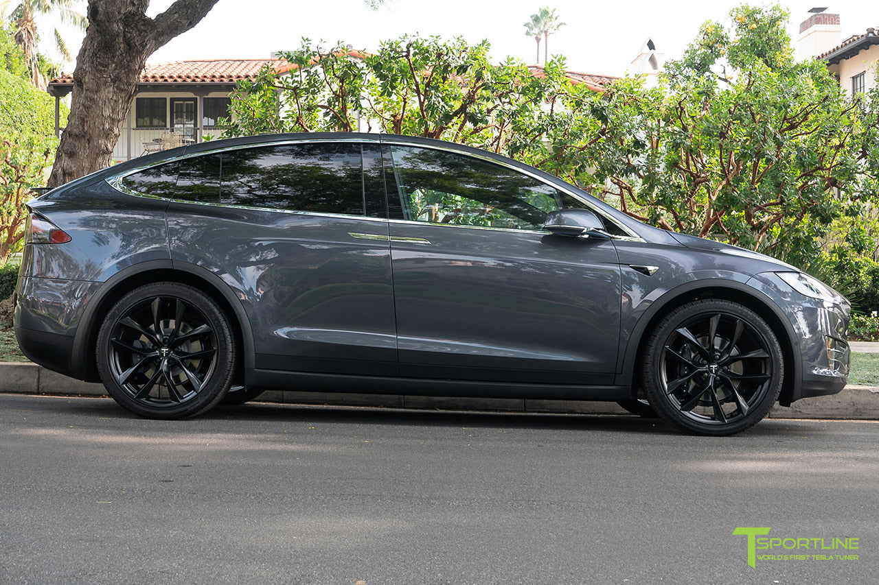 Midnight Silver Metallic Tesla Model X with Matte Black 22 inch TSS Arachnid Style Flow Forged Wheels by T Sportline