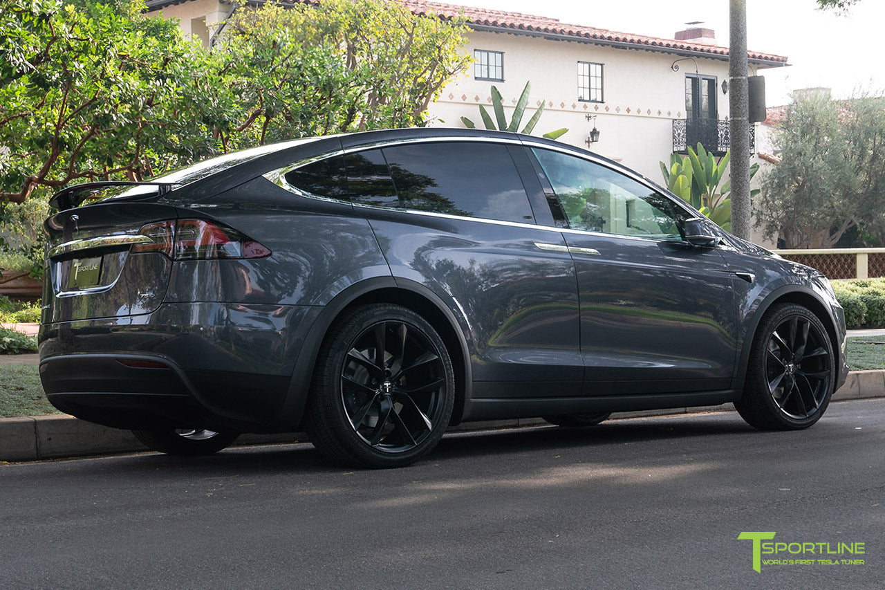Midnight Silver Metallic Tesla Model X with Matte Black 22 inch TSS Arachnid Style Flow Forged Wheels by T Sportline