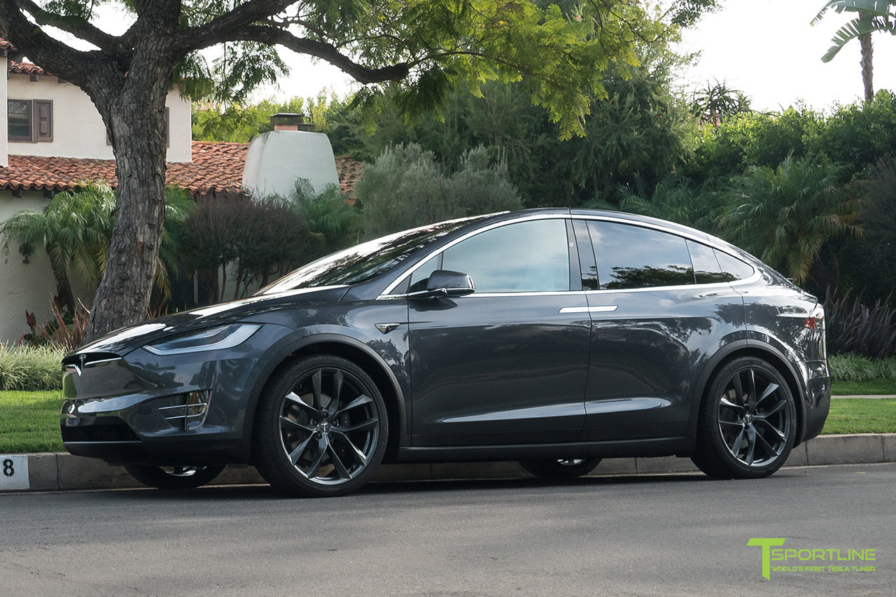 Midnight Silver Metallic Tesla Model X with Space Gray 22 inch TSS Arachnid Style Flow Forged Wheels by T Sportline