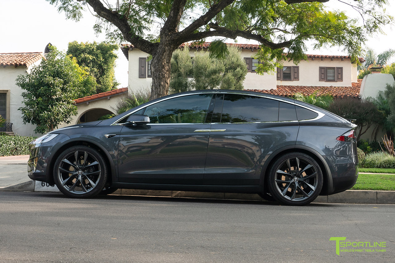 Midnight Silver Metallic Tesla Model X with Space Gray 22 inch TSS Arachnid Style Flow Forged Wheels by T Sportline