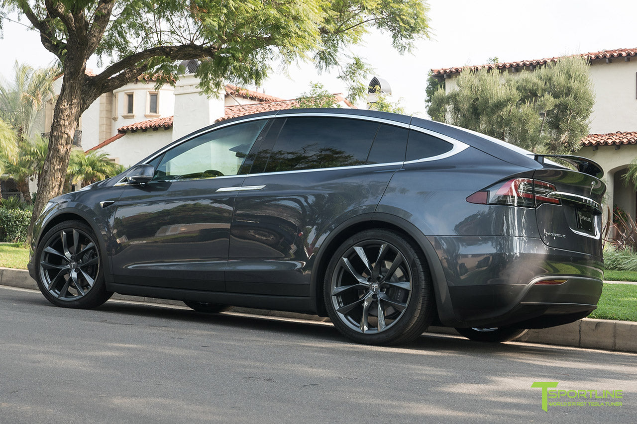 Midnight Silver Metallic Tesla Model X with Space Gray 22 inch TSS Arachnid Style Flow Forged Wheels by T Sportline