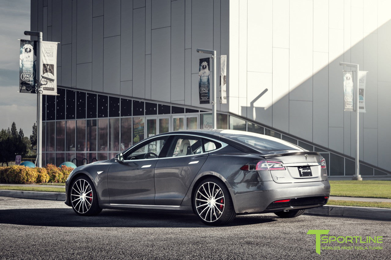 Midnight Silver Metallic Tesla Model S 2.0 with Diamond Black 21 inch TS114 Forged Wheels 6