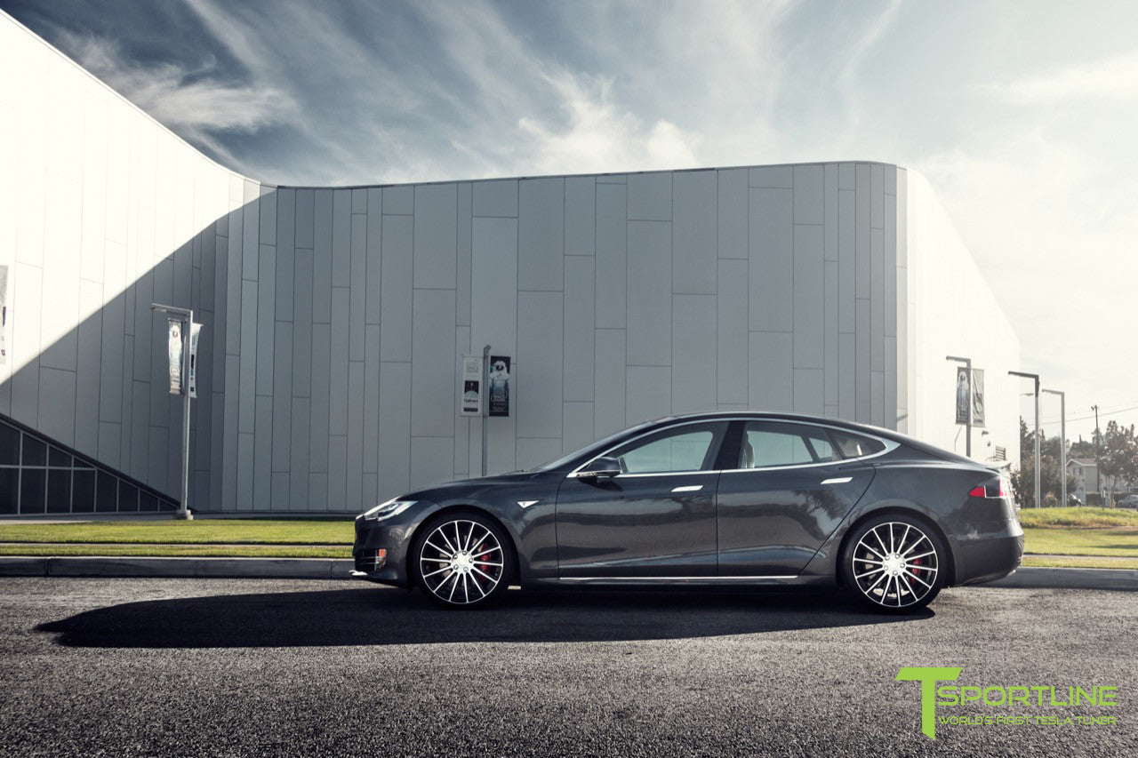 Midnight Silver Metallic Tesla Model S 2.0 with Diamond Black 21 inch TS114 Forged Wheels 7