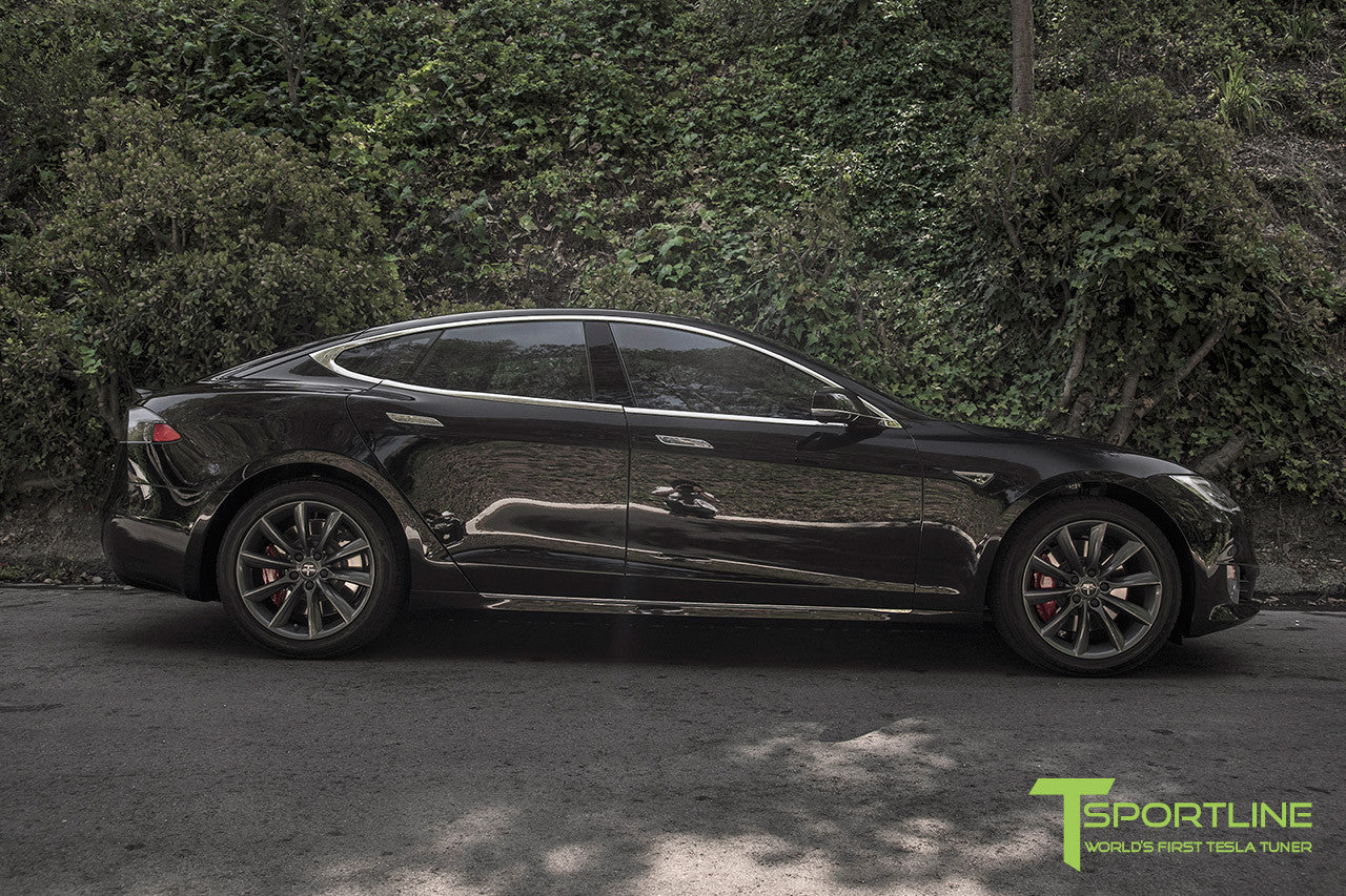 Obsidian Black Model S 2.0 with 19" TST Tesla Wheel in Metallic Grey