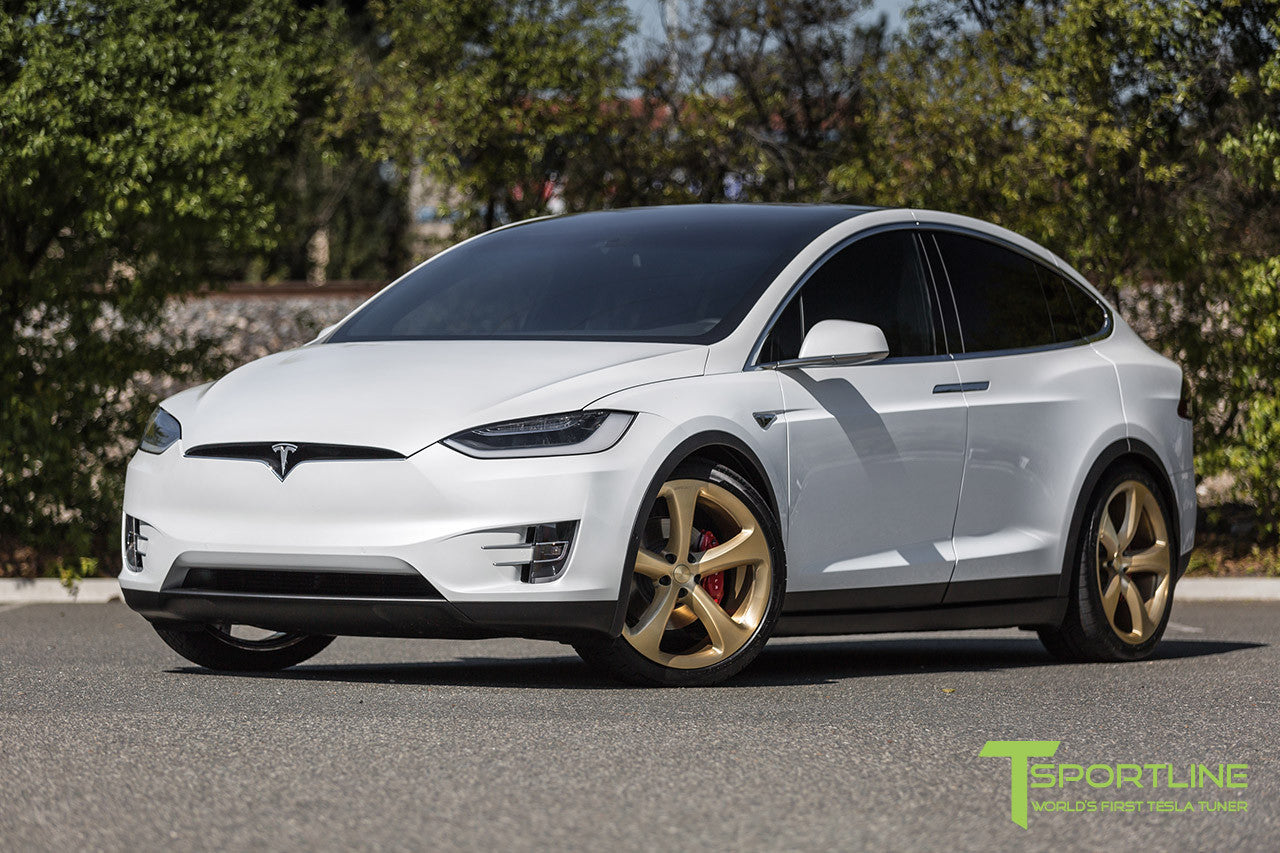 Pearl White Tesla Model X with Ghost Gold 22 inch MX5 Forged Wheels