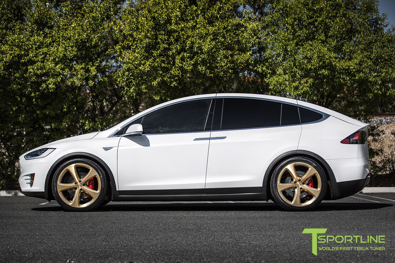 Pearl White Tesla Model X with Ghost Gold 22 inch MX5 Forged Wheels