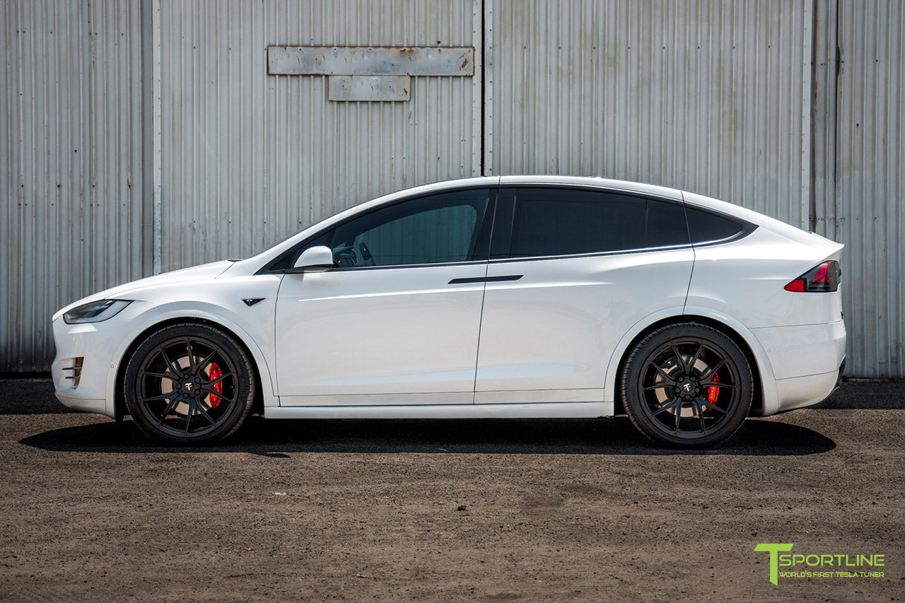 Pearl White 2016 Tesla Model X P90D Ludicrous - White Interior - 22 inch MX115 Forged Wheels Matte Black by T Sportline