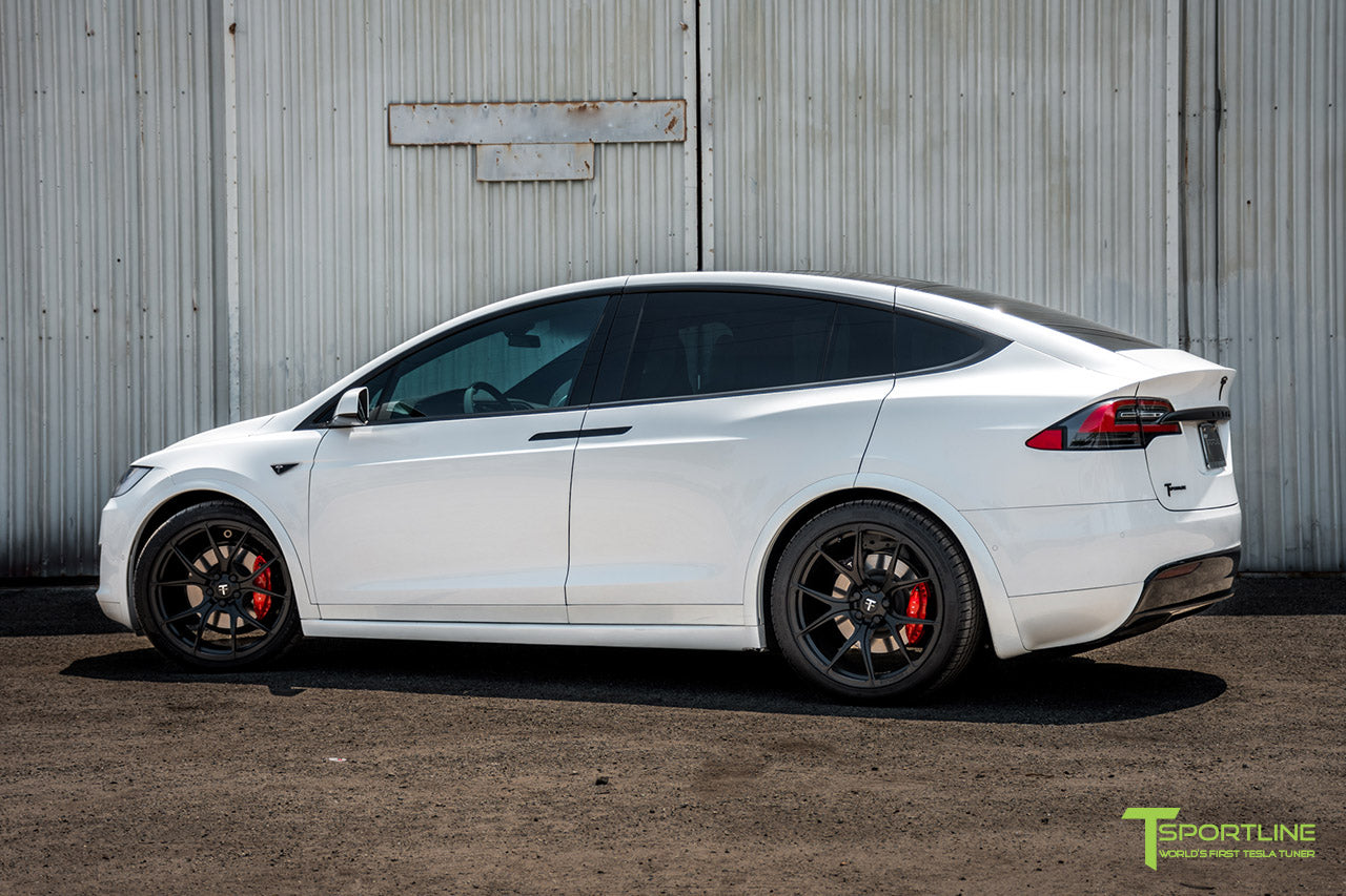 Pearl White 2016 Tesla Model X P90D Ludicrous - White Interior - 22 inch MX115 Forged Wheels Matte Black by T Sportline