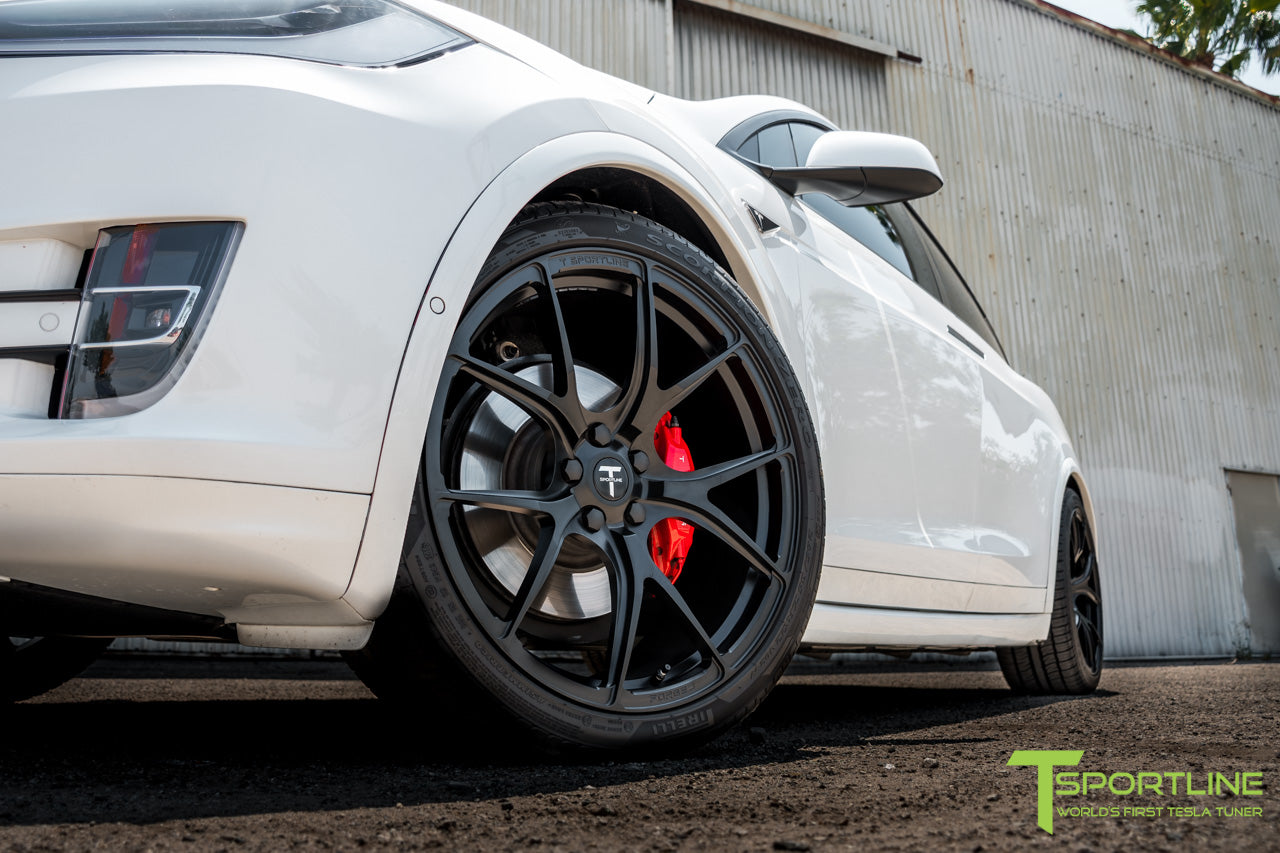 Pearl White 2016 Tesla Model X P90D Ludicrous - White Interior - 22 inch MX115 Forged Wheels Matte Black by T Sportline