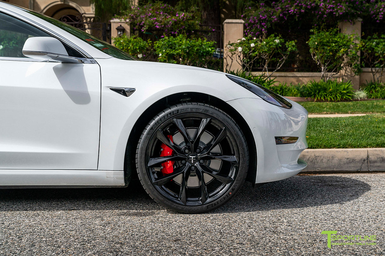 Pearl White Tesla Model 3 with 20" TSS Flow Forged Wheels in Gloss Black by T Sportline