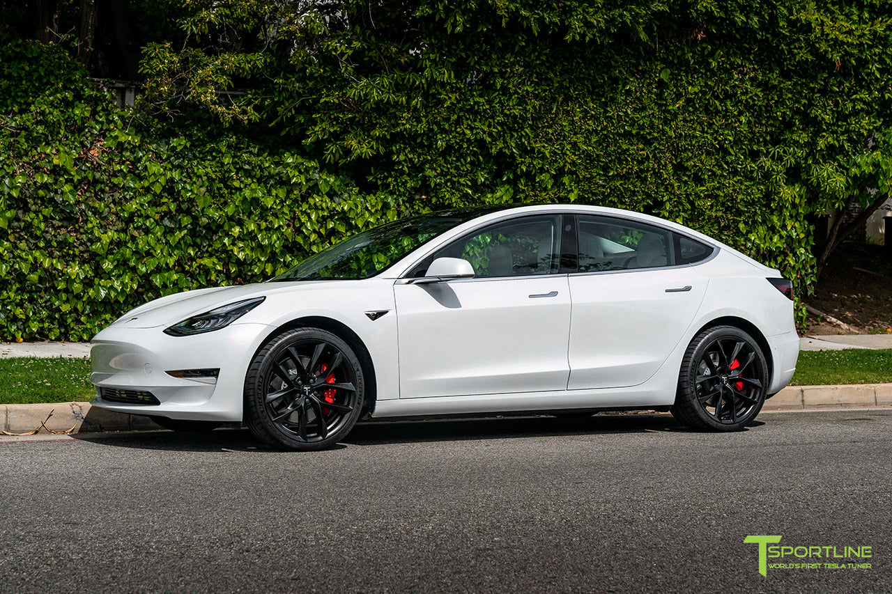 Pearl White Tesla Model 3 with 20" TSS Flow Forged Wheels in Matte Black by T Sportline