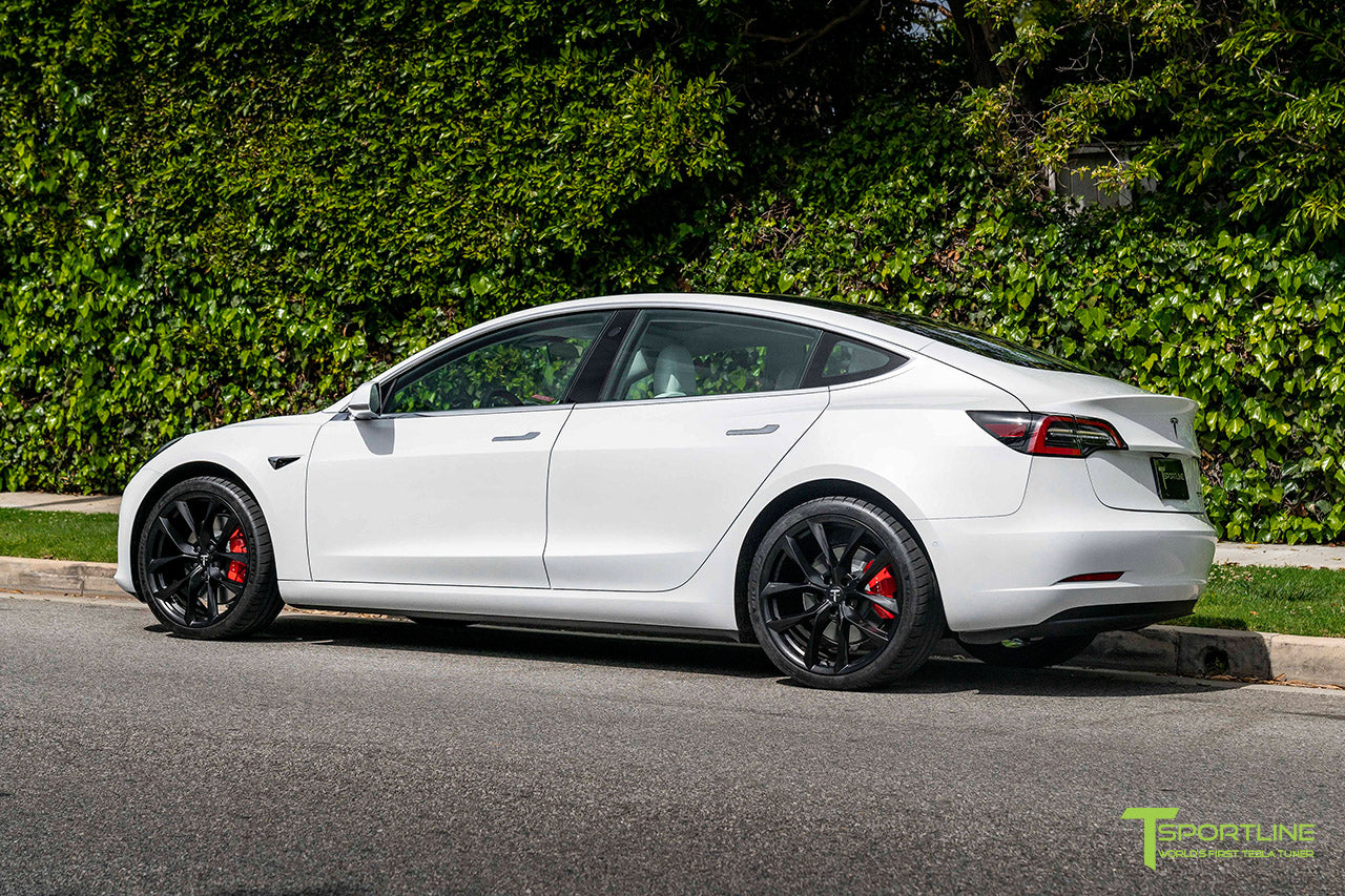 Pearl White Tesla Model 3 with 20" TSS Flow Forged Wheels in Matte Black by T Sportline