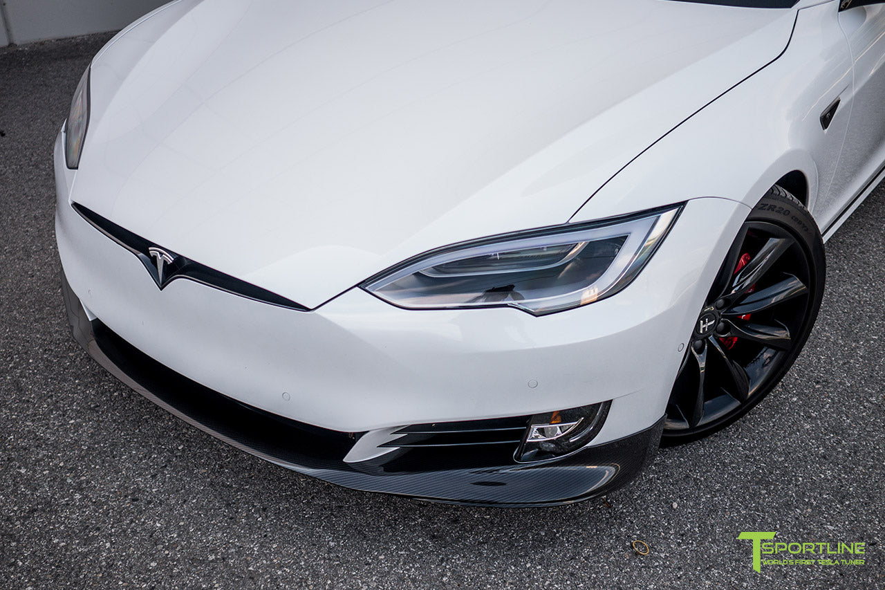 Pearl White Tesla Model S 2.0 (2016 Facelift) with Carbon Fiber Front Apron by T Sportline