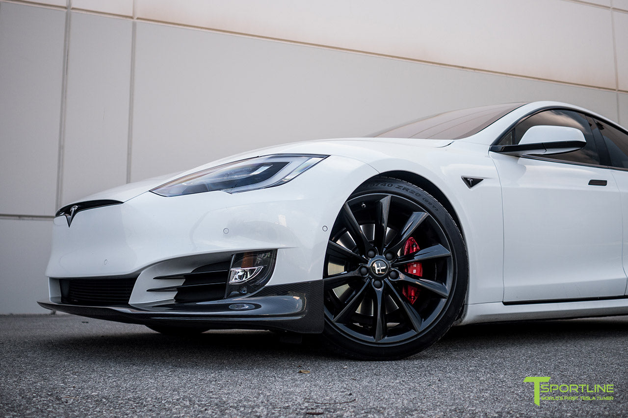 Pearl White Tesla Model S 2.0 (2016 Facelift) with Carbon Fiber Front Apron, Rear Diffuser, and Trunk Wing by T Sportline