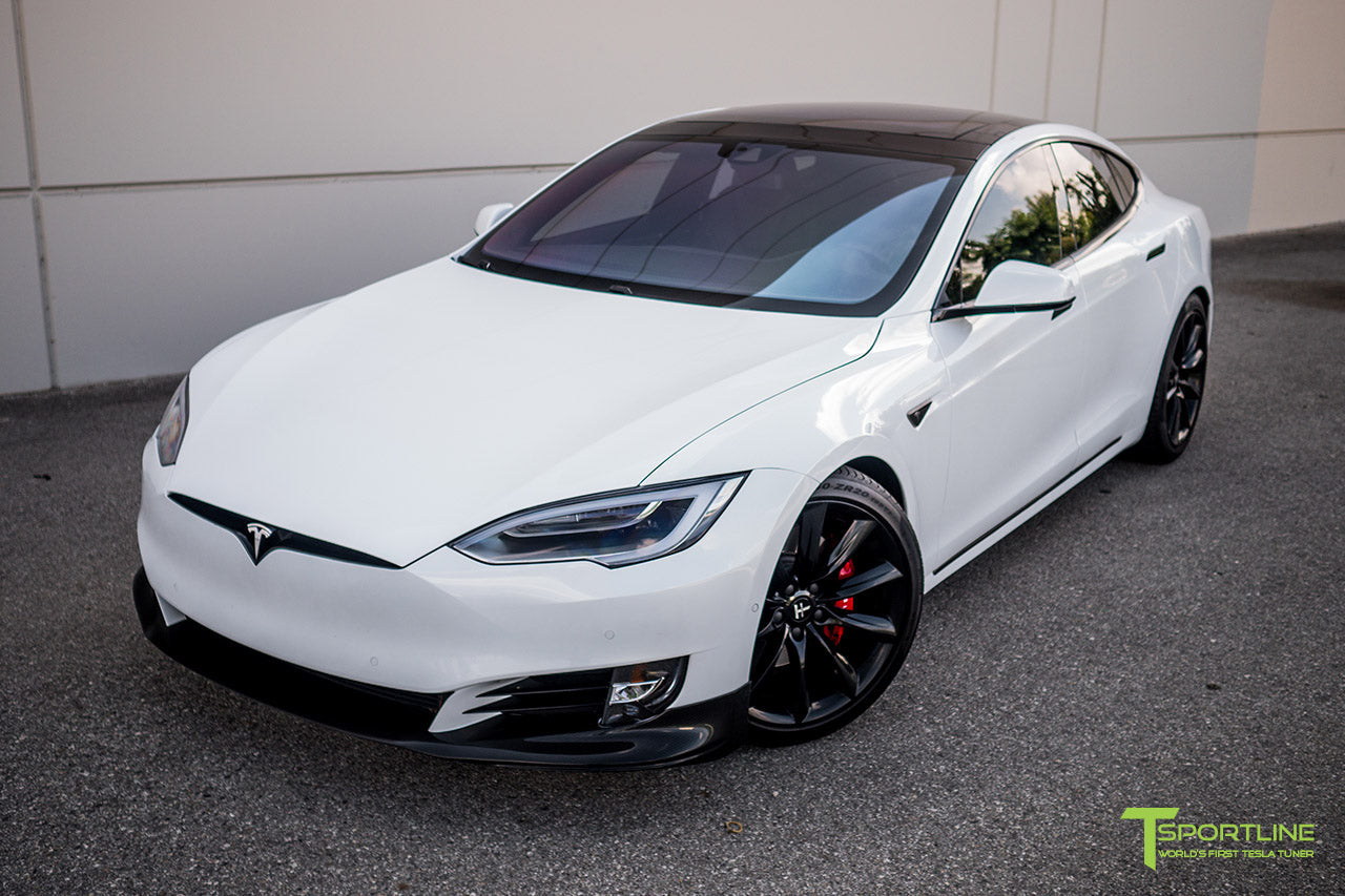 Pearl White Tesla Model S 2.0 (2016 Facelift) with Carbon Fiber Front Apron by T Sportline