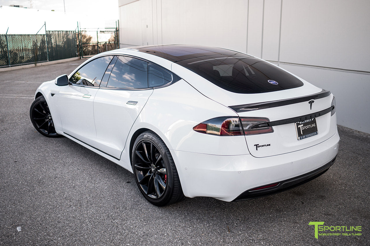 Pearl White Tesla Model S 2.0 (2016 Facelift) with Carbon Fiber Diffuser by T Sportline