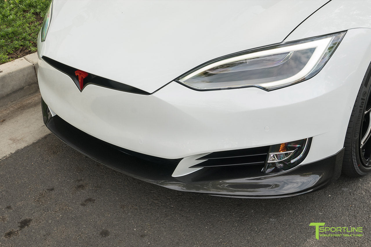 Pearl White Tesla Model S P100D with Carbon Fiber Front Apron by T Sportline