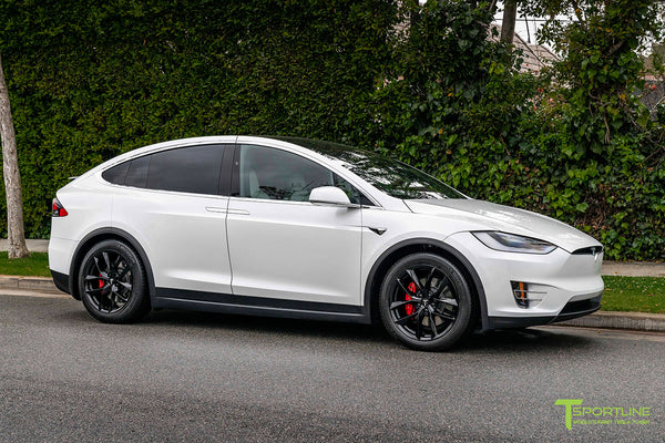 Pearl White Tesla Model X With 20" TSS Flow Forged Wheels In Gloss Bla ...