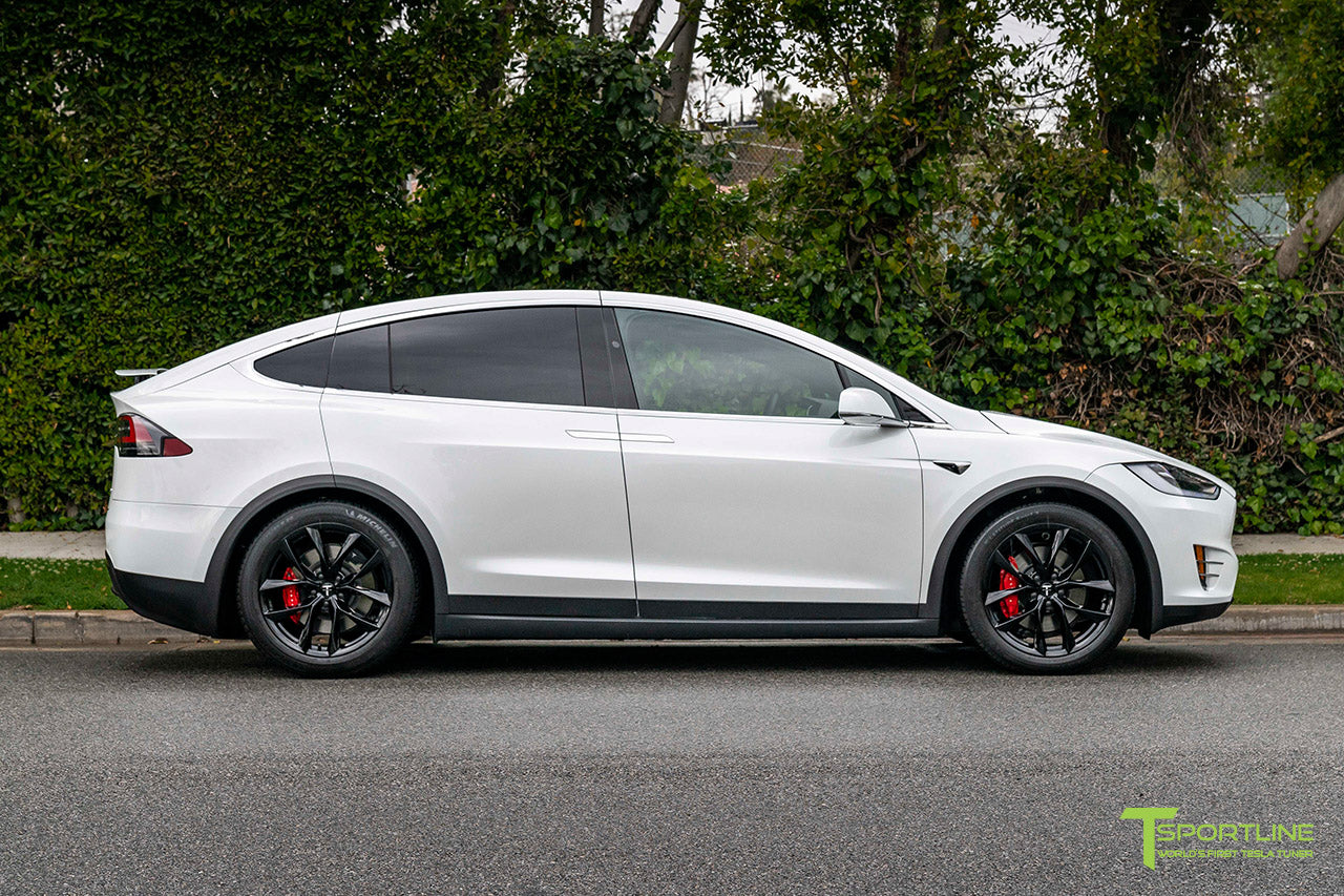 Pearl White Tesla Model X with 20" TSS Flow Forged Wheels in Gloss Black by T Sportline