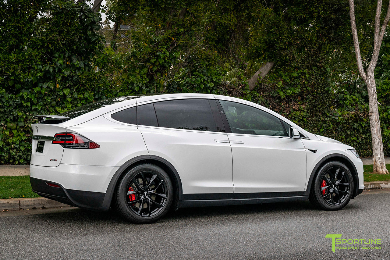 Pearl White Tesla Model X with 20" TSS Flow Forged Wheels in Gloss Black by T Sportline