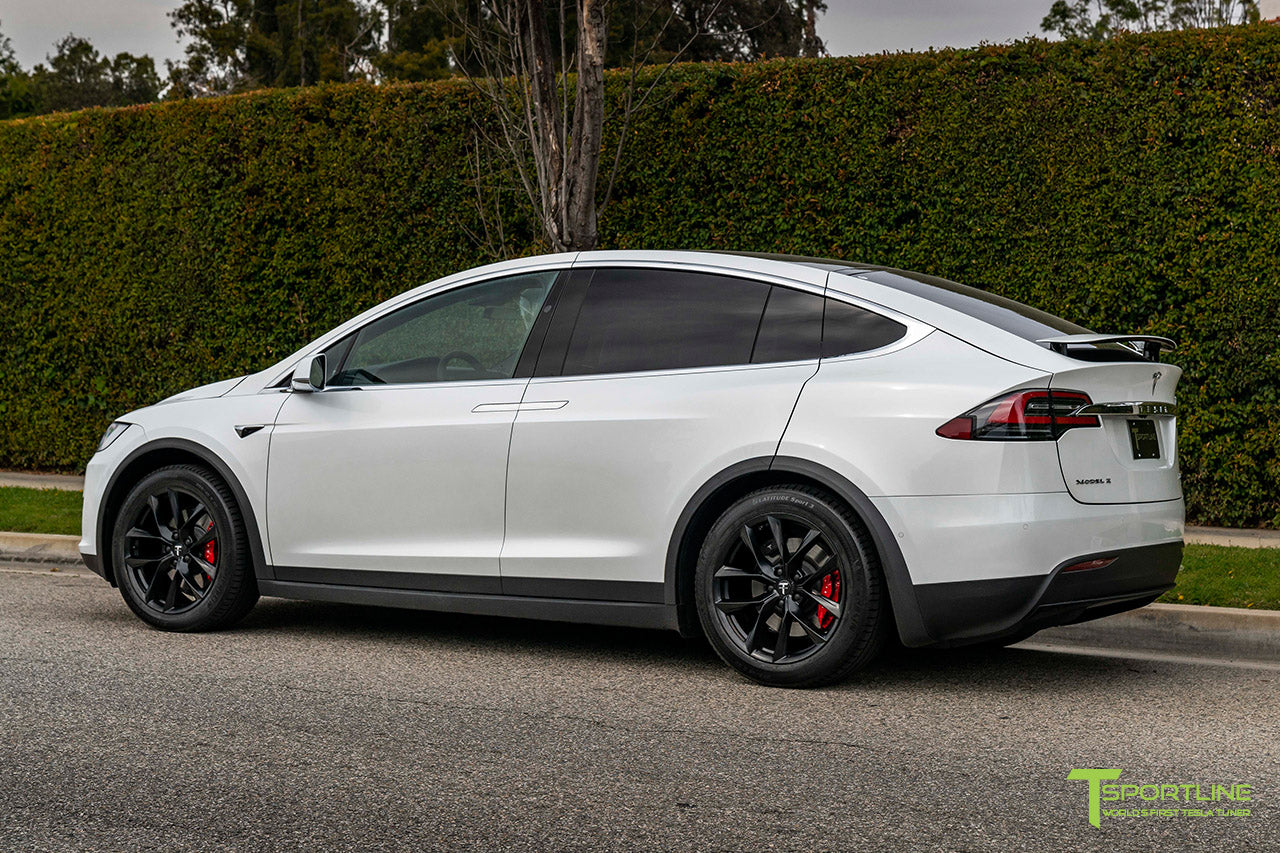 Pearl White Tesla Model X with 20" TSS Flow Forged Wheels in Matte Black by T Sportline