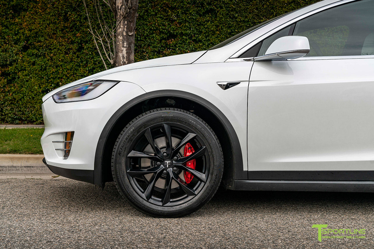 Pearl White Tesla Model X with 20" TSS Flow Forged Wheels in Matte Black by T Sportline