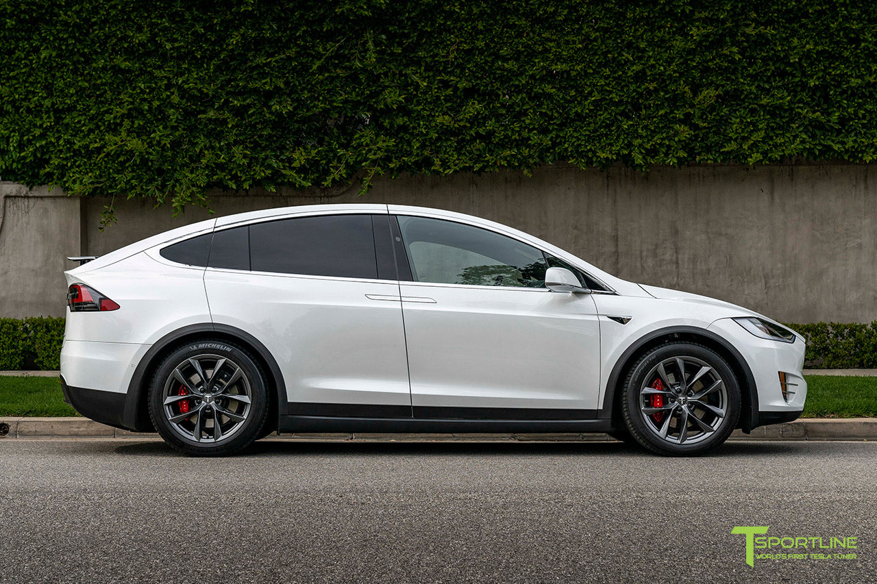 Pearl White Tesla Model X with 20" TSS Flow Forged Wheels in Space Gray by T Sportline