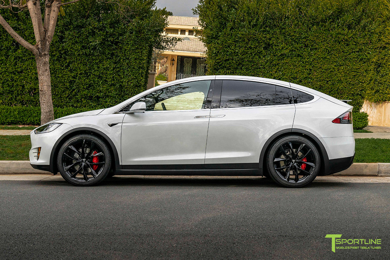 Pearl White Tesla Model X with 22" TSS Flow Forged Wheels in Gloss Black by T Sportline