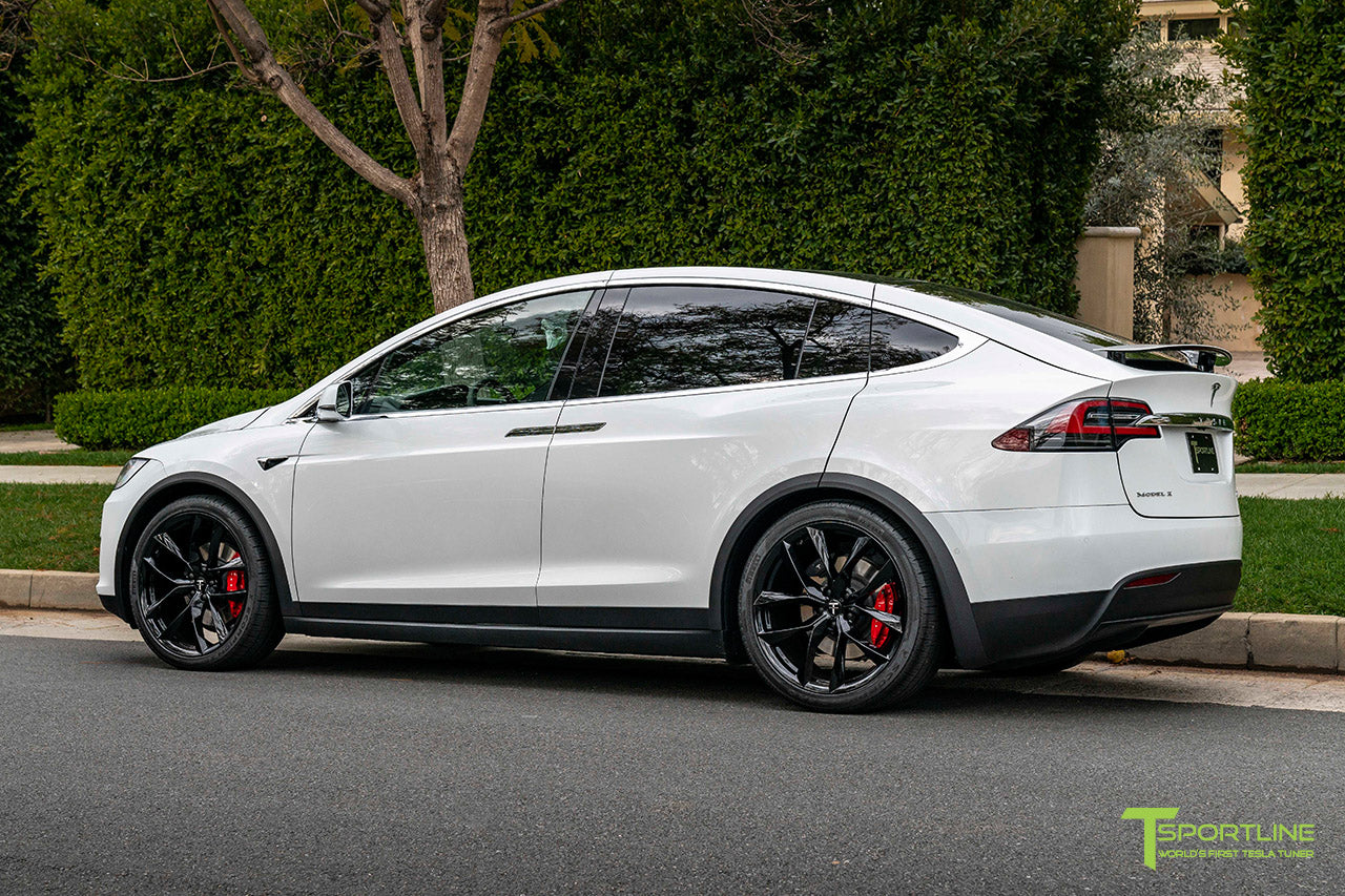 Pearl White Tesla Model X with 22" TSS Flow Forged Wheels in Gloss Black by T Sportline
