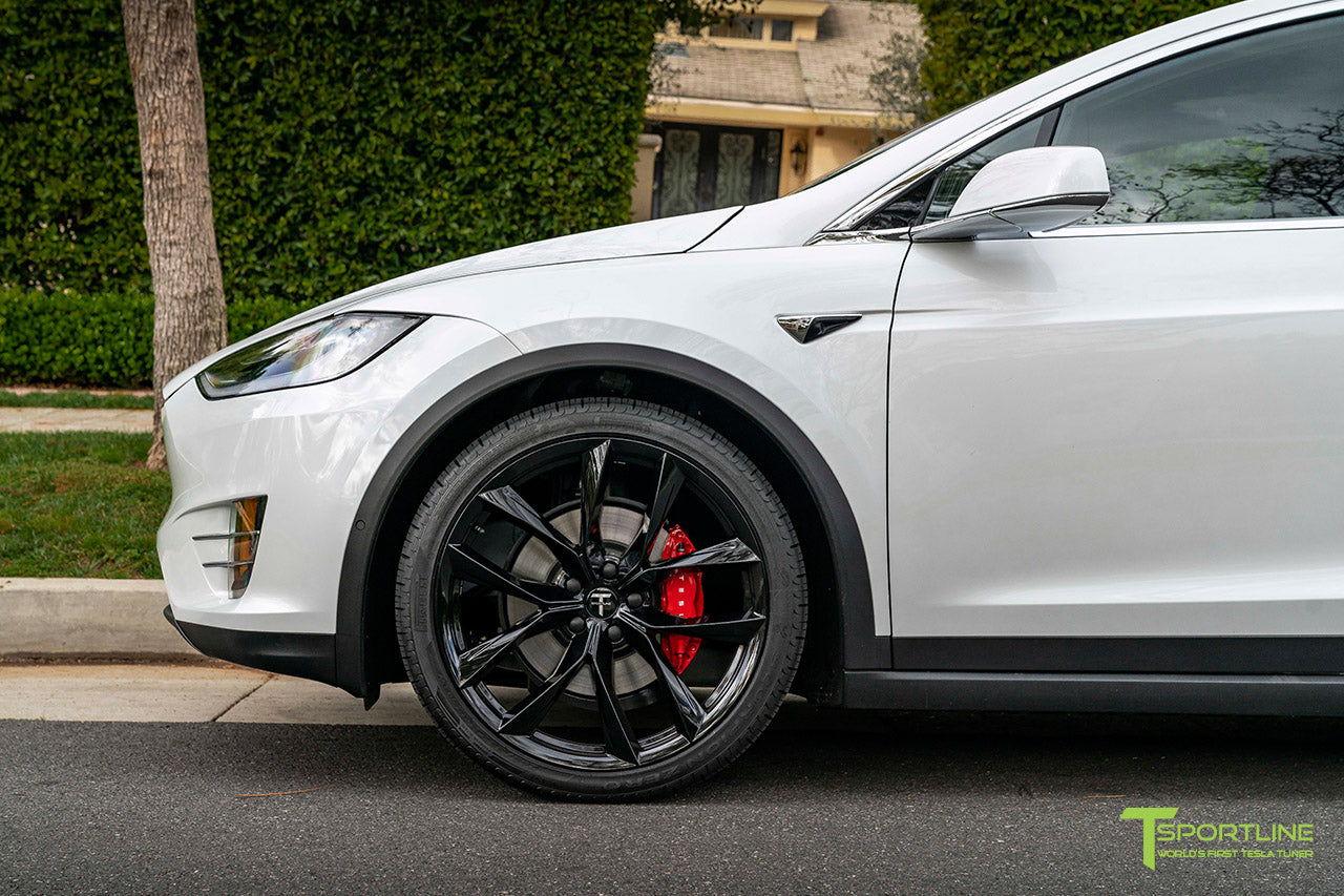 Pearl White Tesla Model X with 22" TSS Flow Forged Wheels in Gloss Black by T Sportline