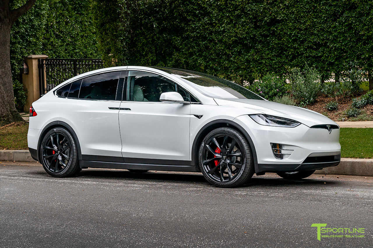 Pearl White Tesla Model X with 22" TSS Flow Forged Wheels in Matte Black by T Sportline