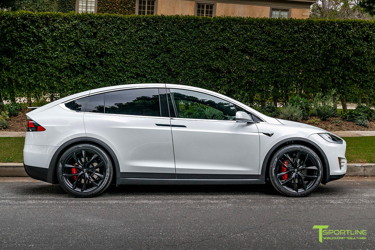 Pearl White Tesla Model X with 22" TSS Flow Forged Wheels in Matte Black by T Sportline