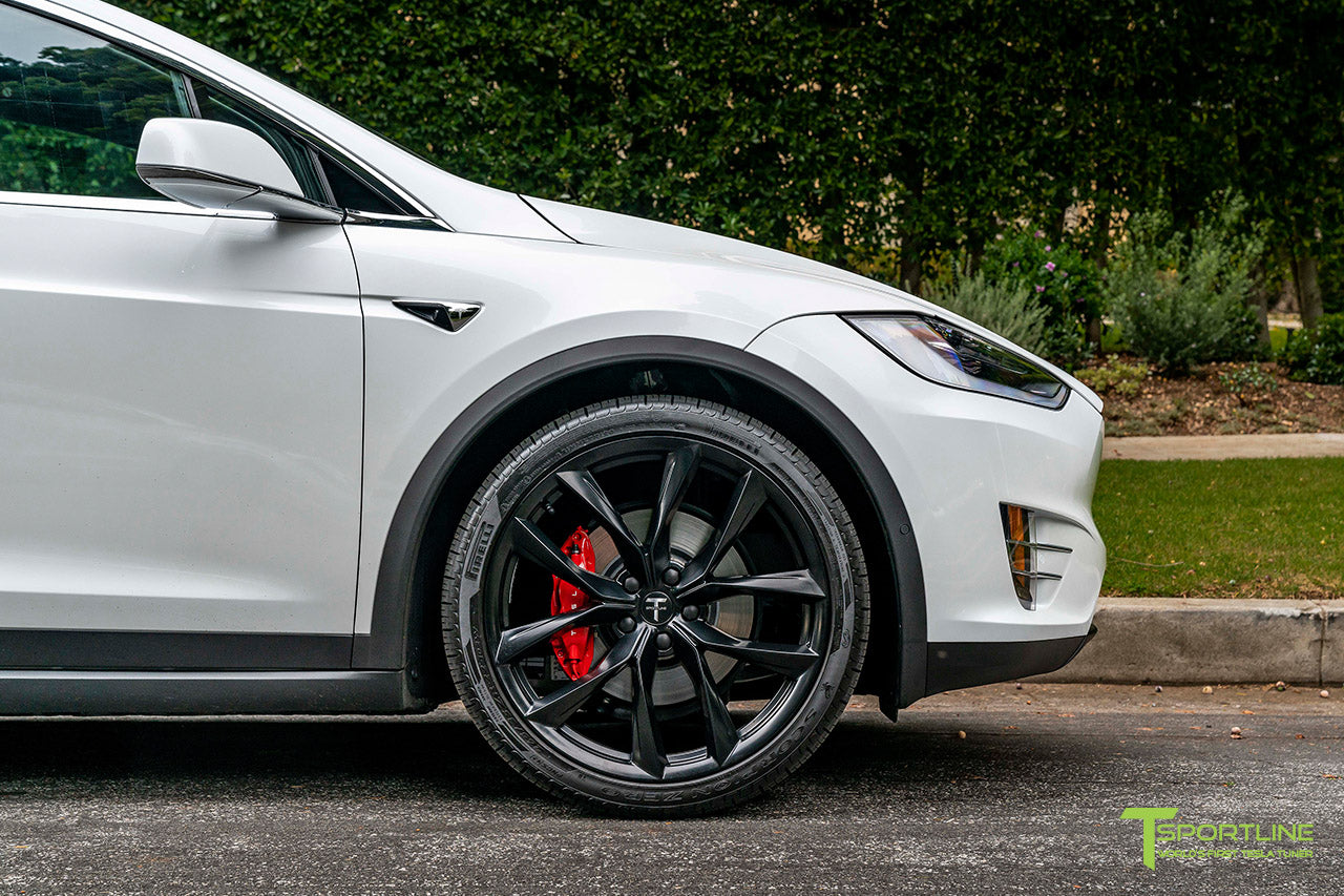Pearl White Tesla Model X with 22" TSS Flow Forged Wheels in Matte Black by T Sportline