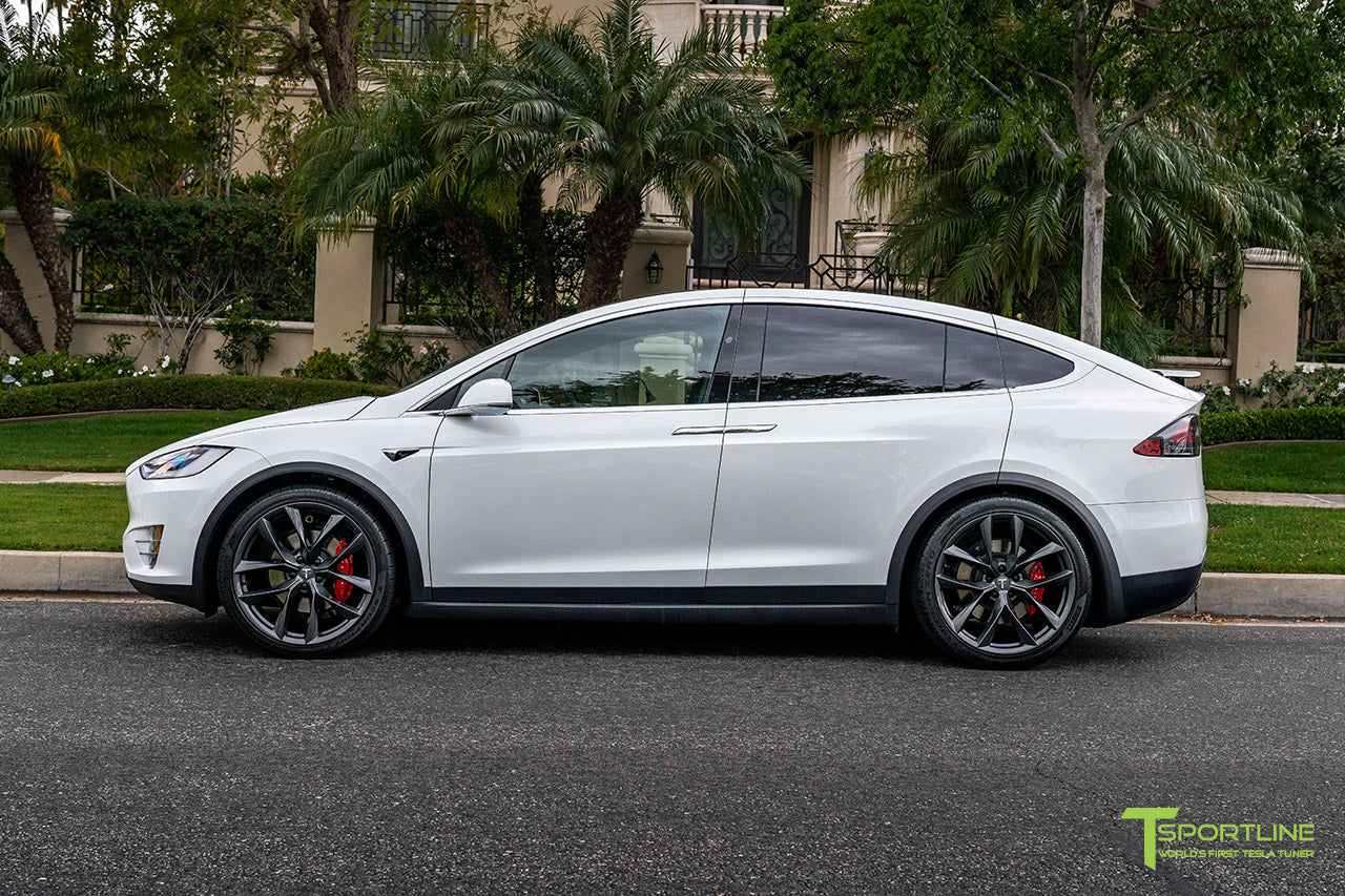 Pearl White Tesla Model X with 22" TSS Flow Forged Wheels in Space Gray by T Sportline