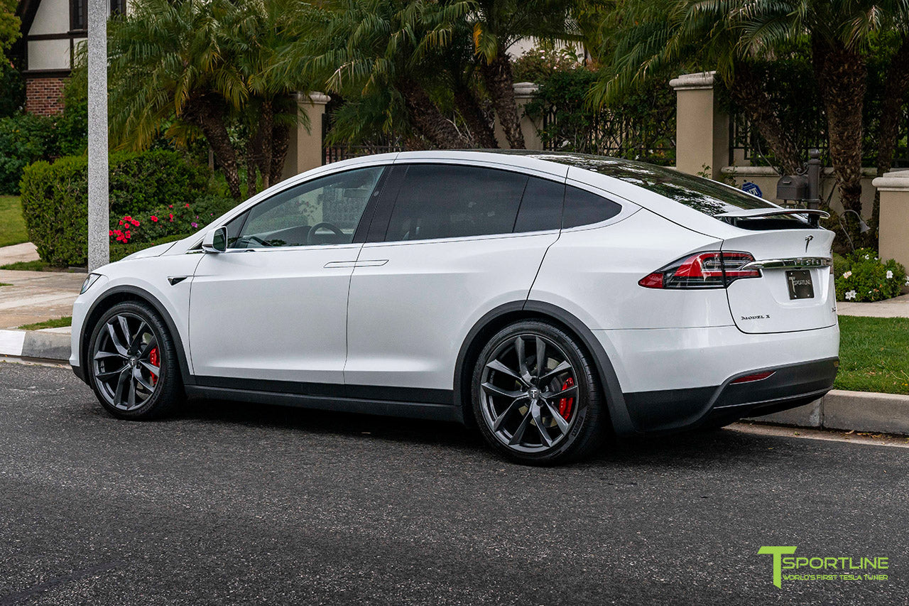 Pearl White Tesla Model X with 22" TSS Flow Forged Wheels in Space Gray by T Sportline