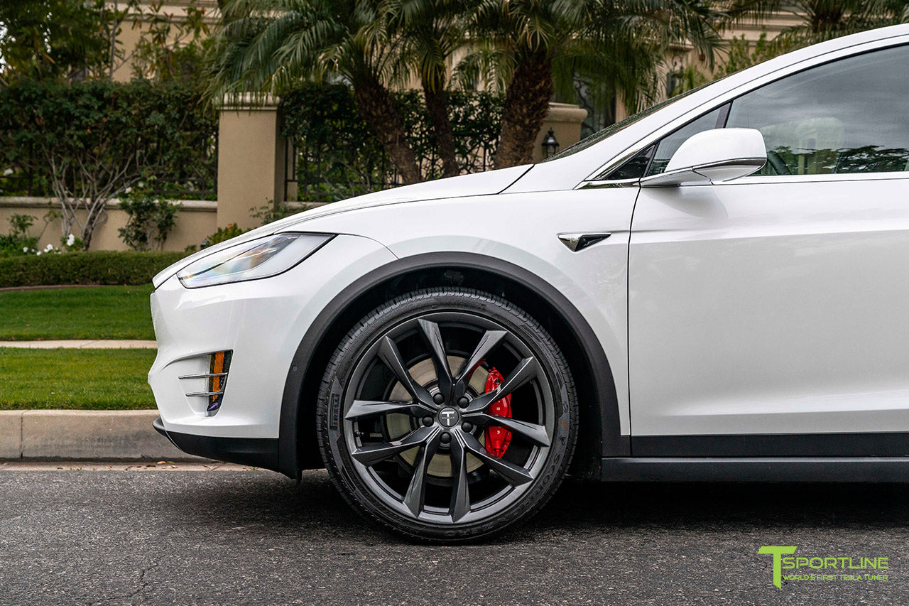 Pearl White Tesla Model X with 22" TSS Flow Forged Wheels in Space Gray by T Sportline