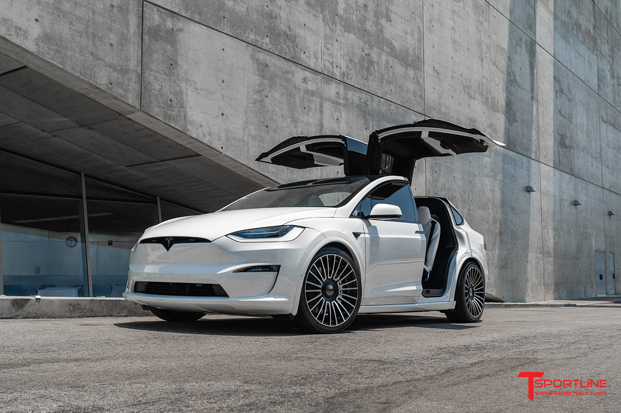 Pearl White Tesla Model X with MX2022 Forged Wheels in Diamond Black