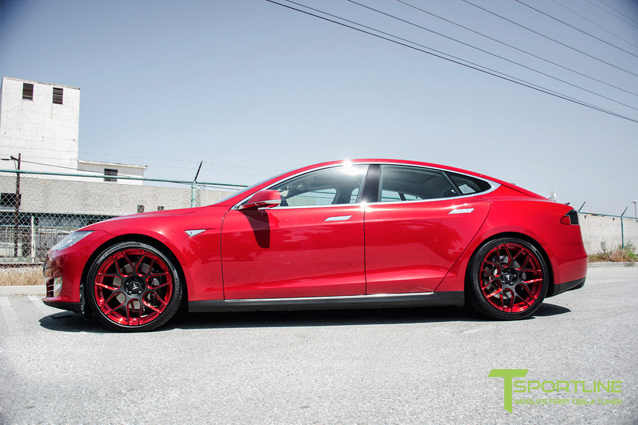 Red Multi-Coat Tesla Model S 1.0 with Imperial Red 21 inch TS117 Forged Wheels