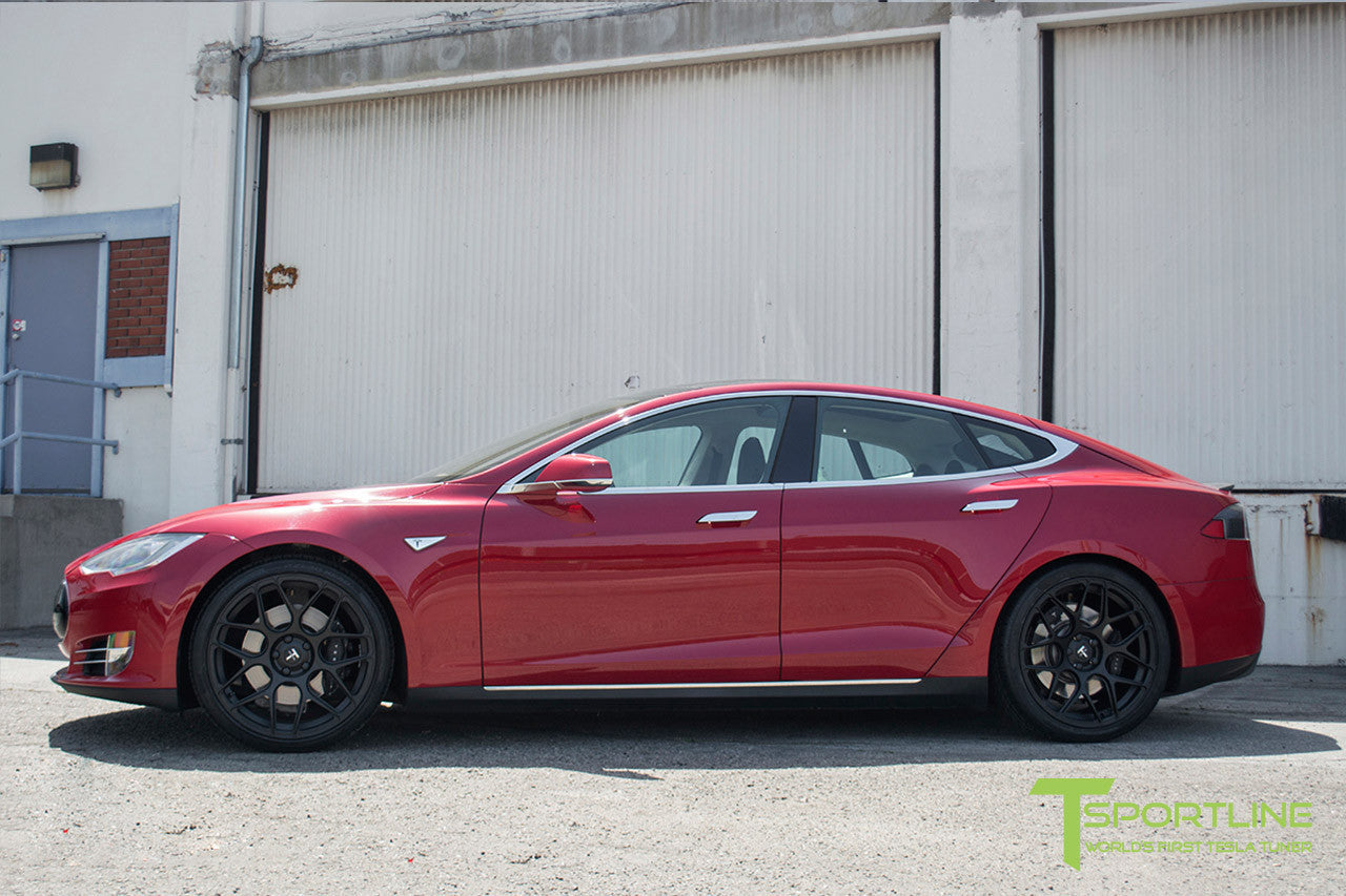 Red Multi-Coat Tesla Model S 1.0 with Matte Black 21 inch TS117 Forged Wheels