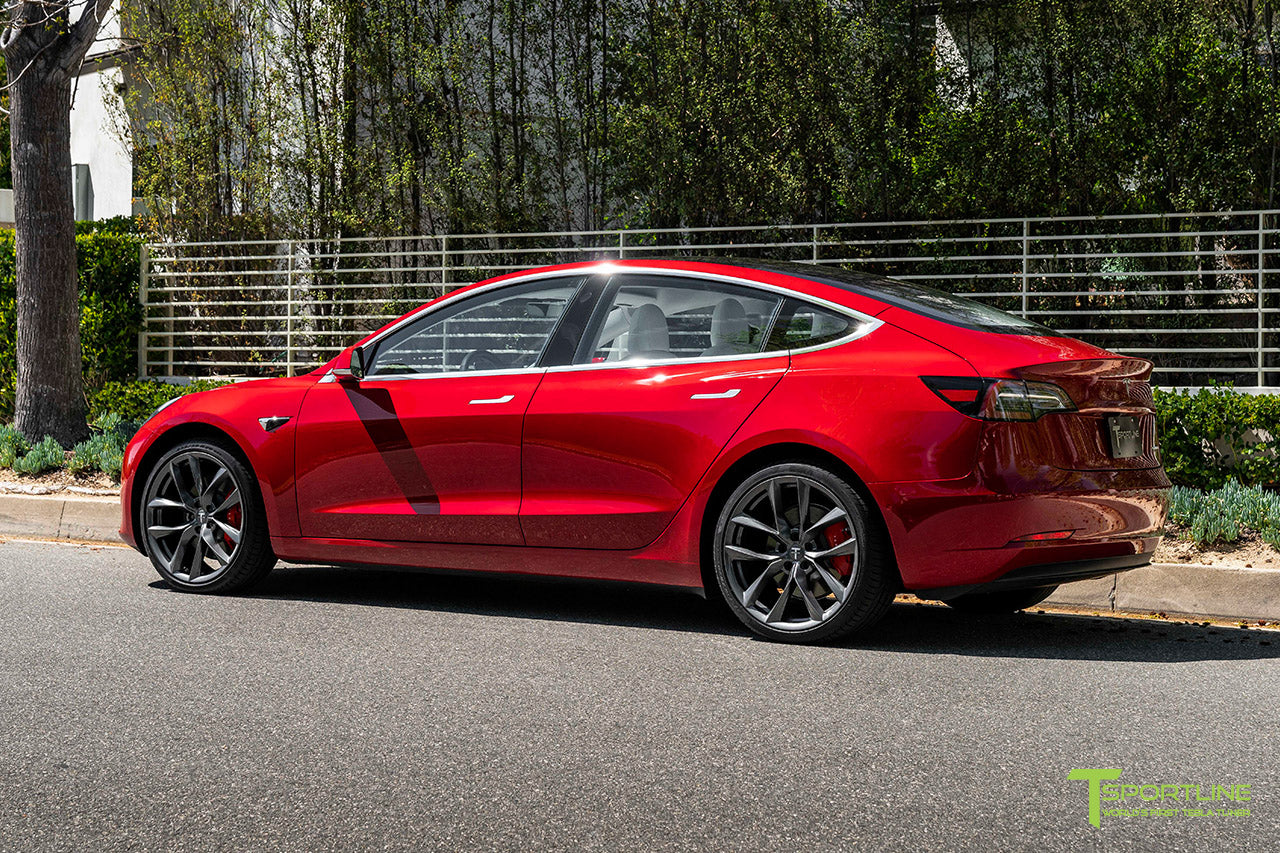 Red Multi-Coat Tesla Model 3 with 20" TSS Flow Forged Wheels in Space Gray by T Sportline