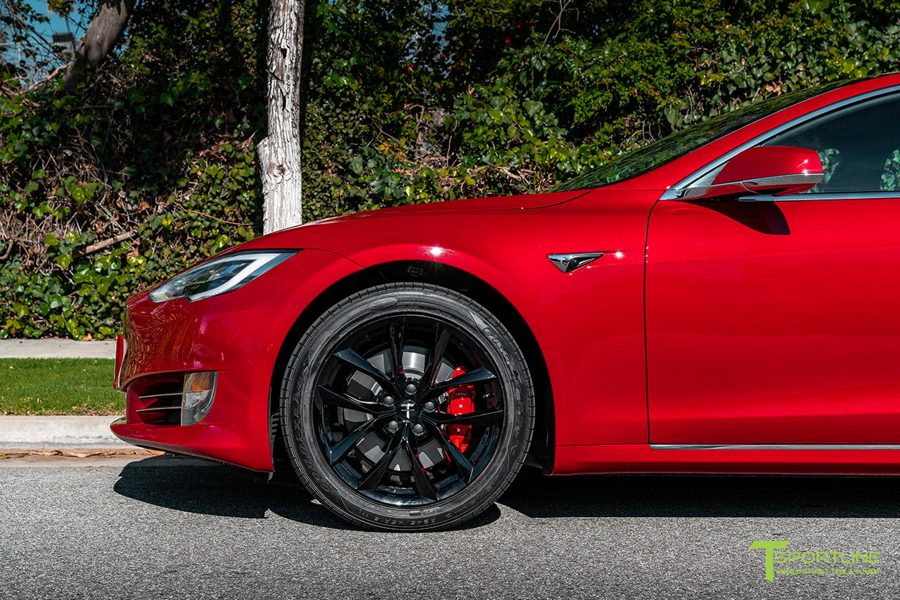 Red Multi-Coat Tesla Model S with 19" TSS Flow Forged Wheels in Gloss Black by T Sportline