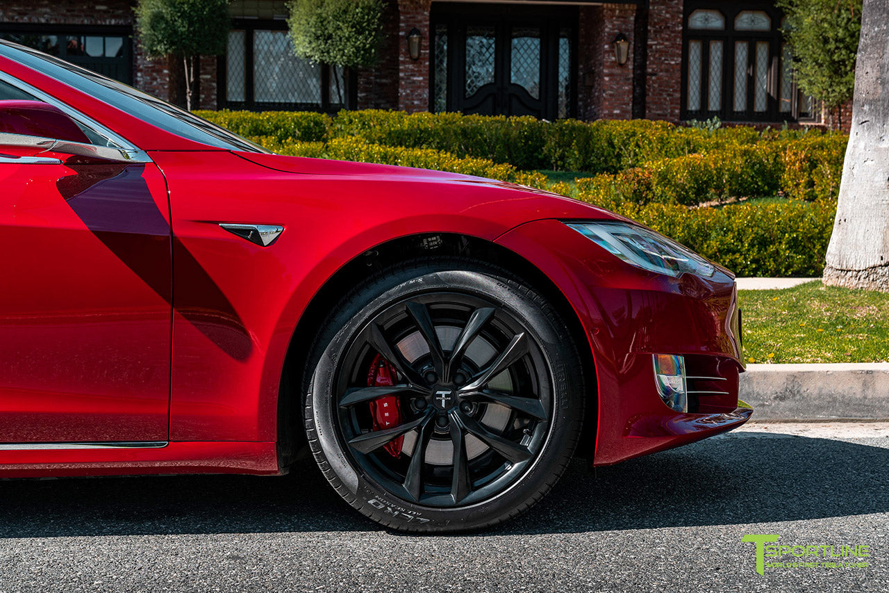 Red Multi-Coat Tesla Model S with 19" TSS Flow Forged Wheels in Matte Black by T Sportline