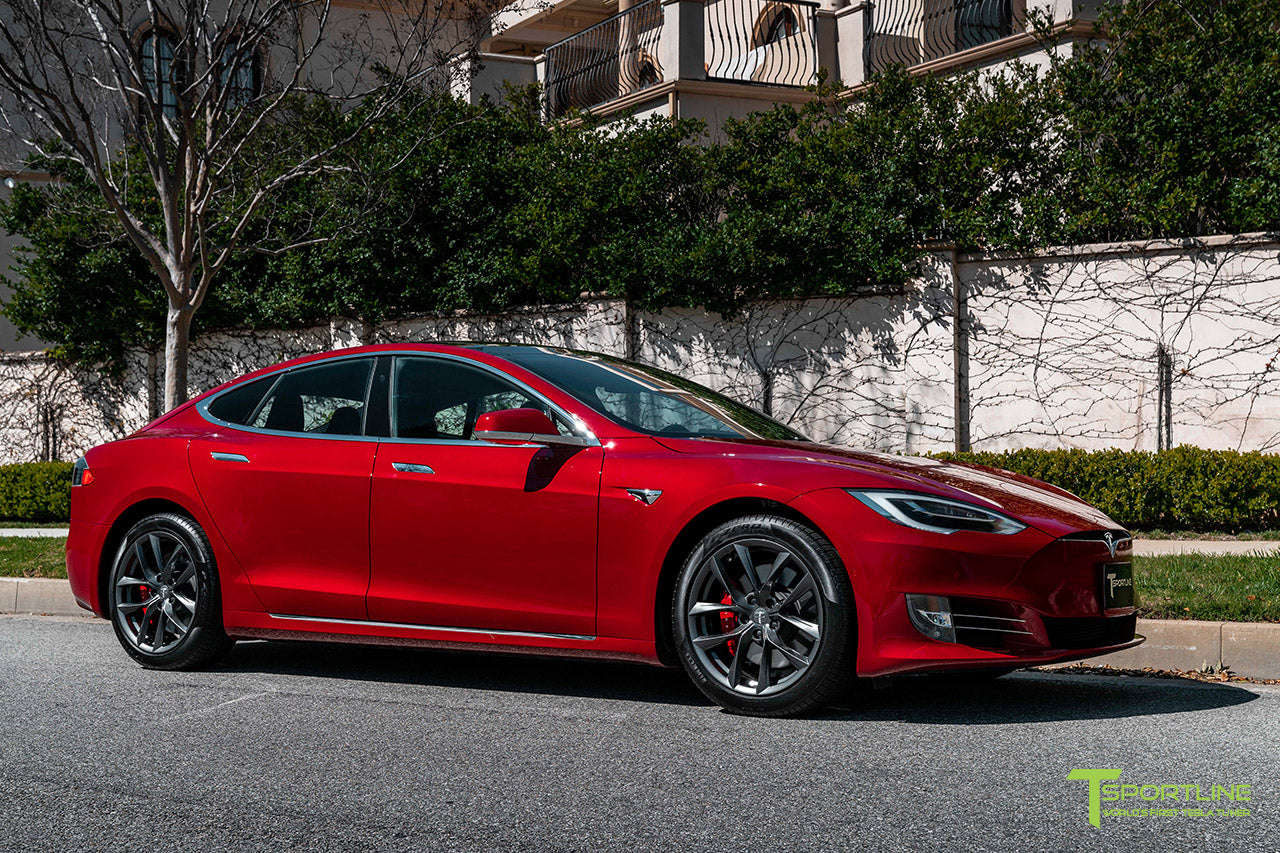 Red Multi-Coat Tesla Model S with 19" TSS Flow Forged Wheels in Space Gray by T Sportline