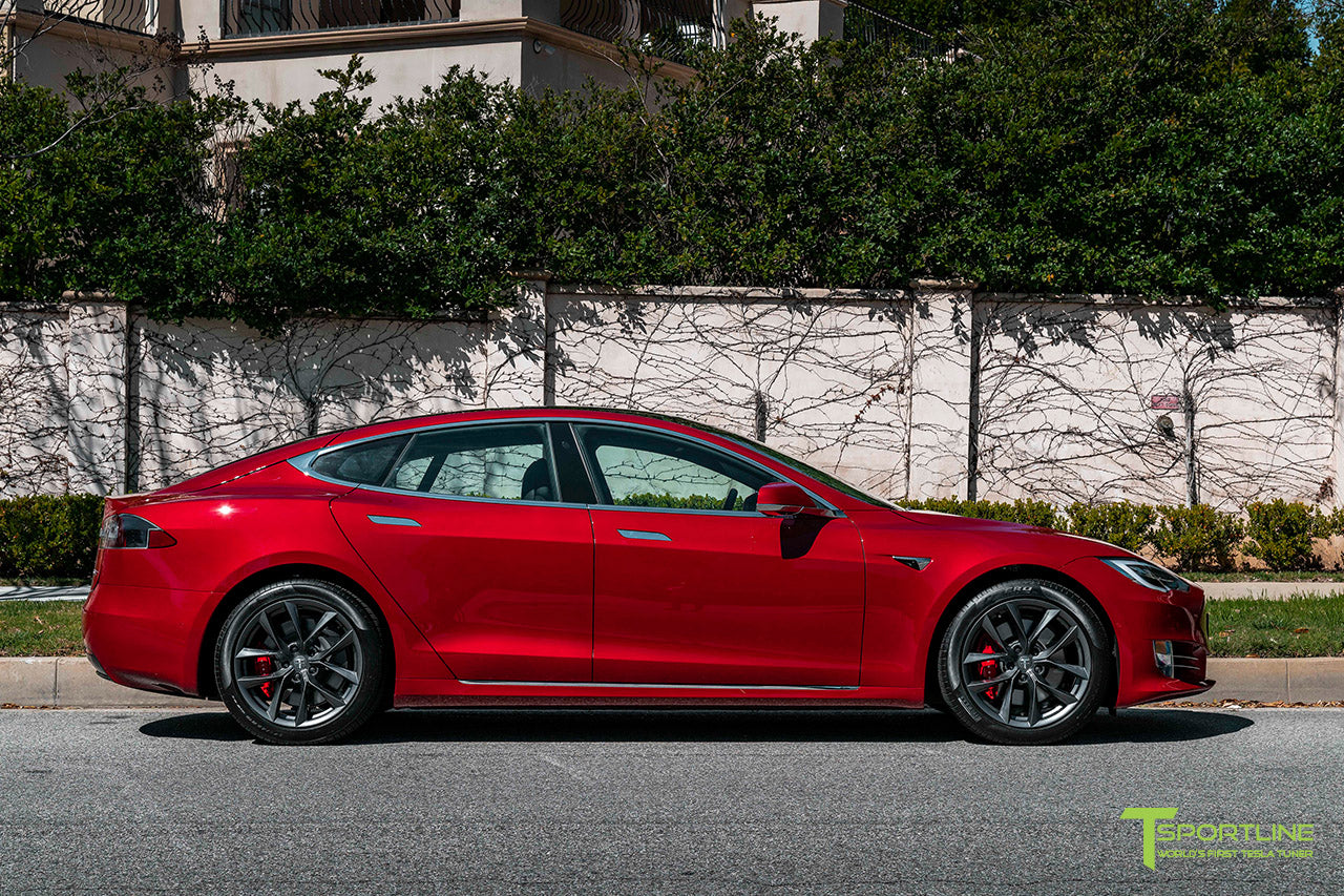 Red Multi-Coat Tesla Model S with 19" TSS Flow Forged Wheels in Space Gray by T Sportline
