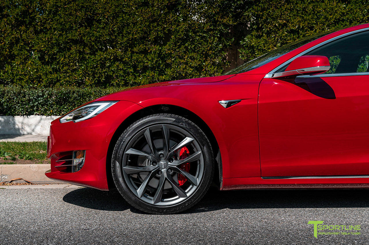 Red Multi-Coat Tesla Model S with 20" TSS Flow Forged Wheels in Space Gray by T Sportline